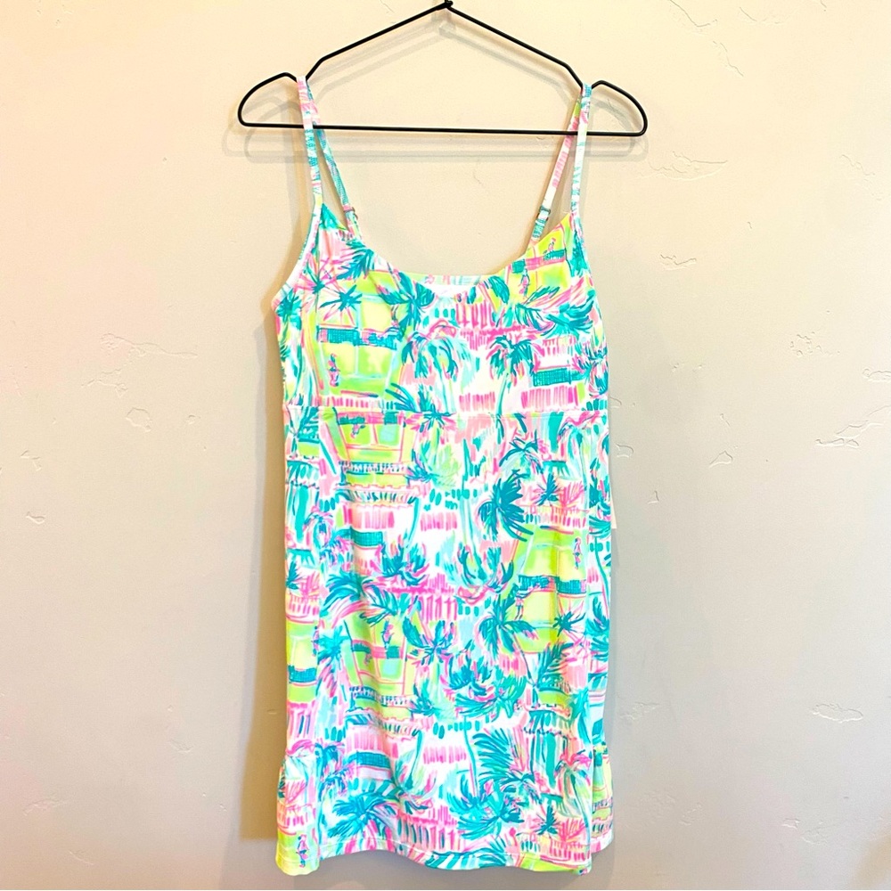 Lilly Pulitzer Tropical Palm Print Tank Dress in Pink, Aqua, Yellow
